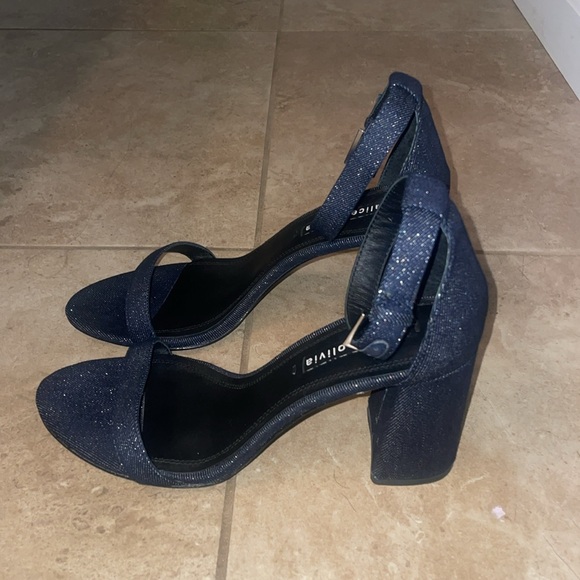 Alice and Olivia Lillian Block Heel Shoes Denim Sparkle Size 9 - Picture 3 of 3